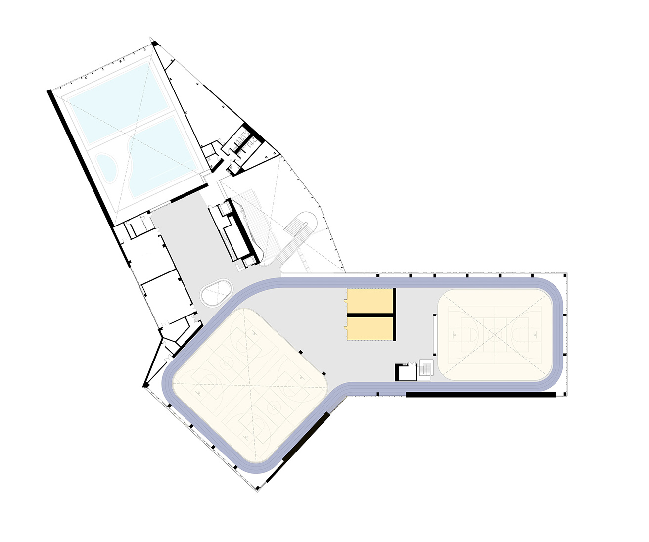 Upper floor plan of the Mashouf Wellness Center