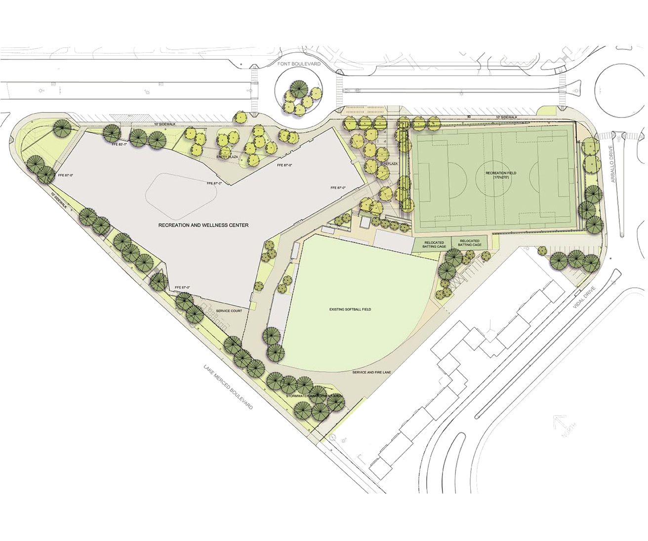 Site plan of the Mashouf Wellness Center